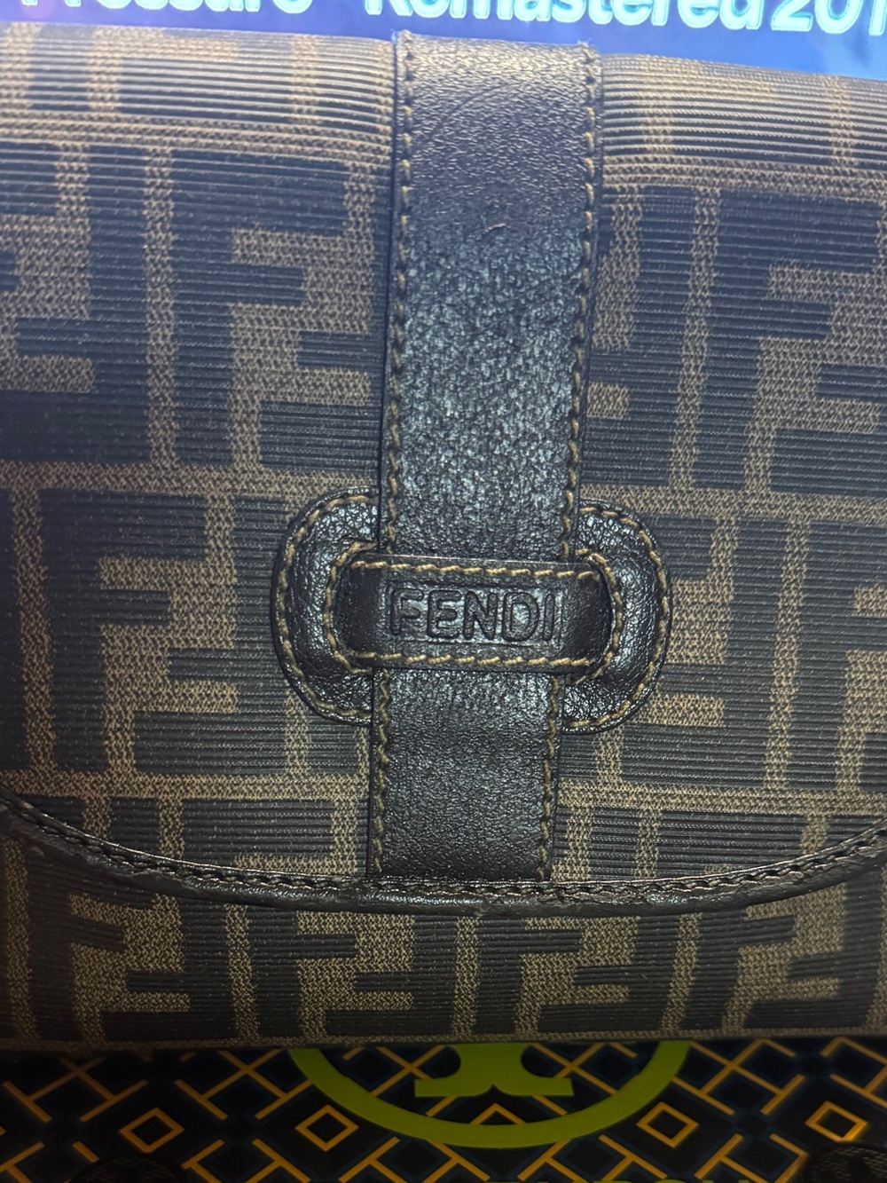 Fendi Brown FF Logo Crossbody Bag with Dark Leather Trim